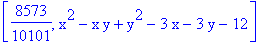 [8573/10101, x^2-x*y+y^2-3*x-3*y-12]